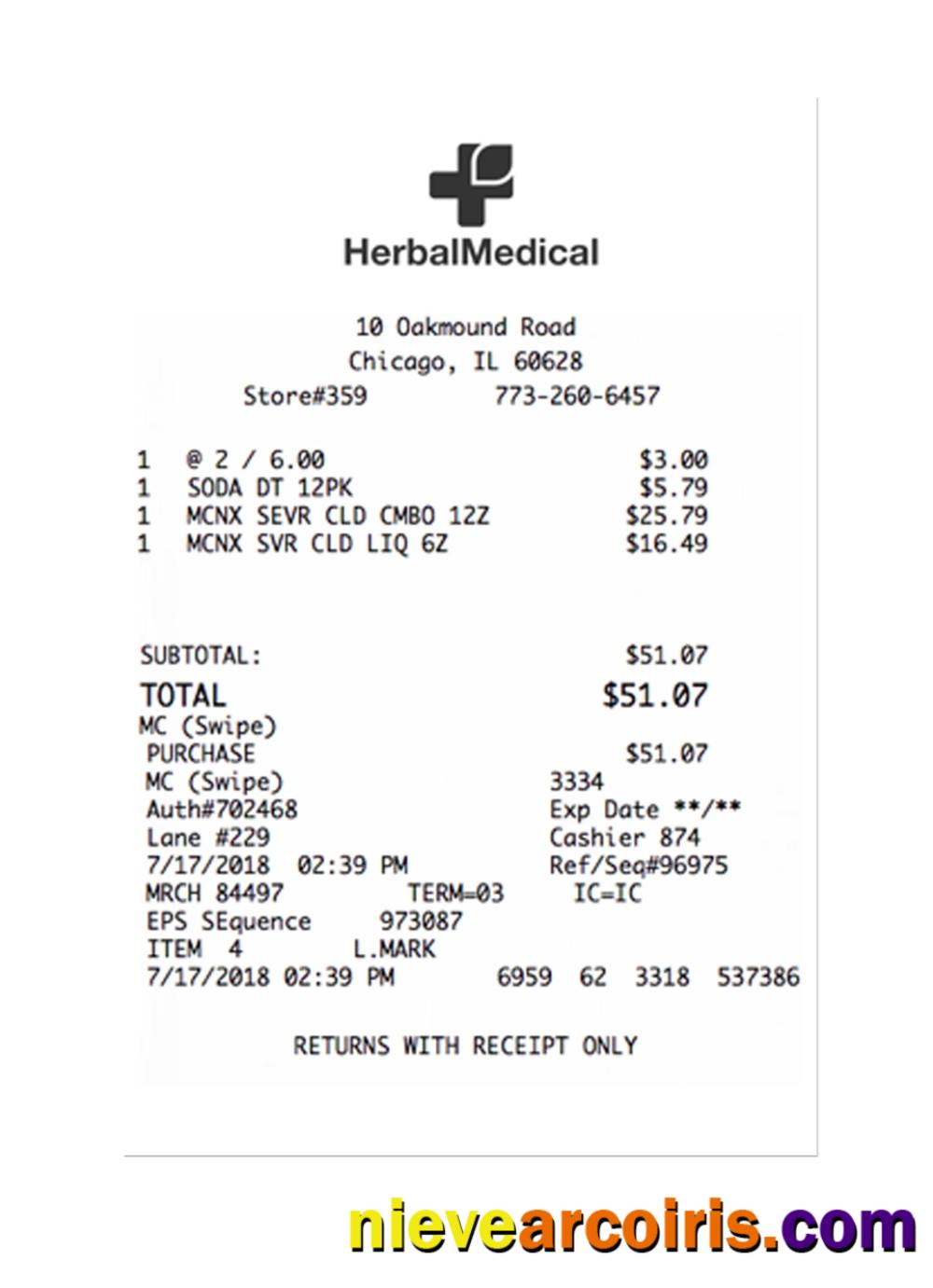 HERBAL MEDICAL payment receipt